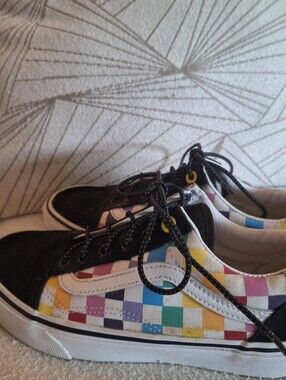 Vans Multicolor Checkerboard Low-Top Sneakers with Black  Sz Wom 6.5 Mens 5